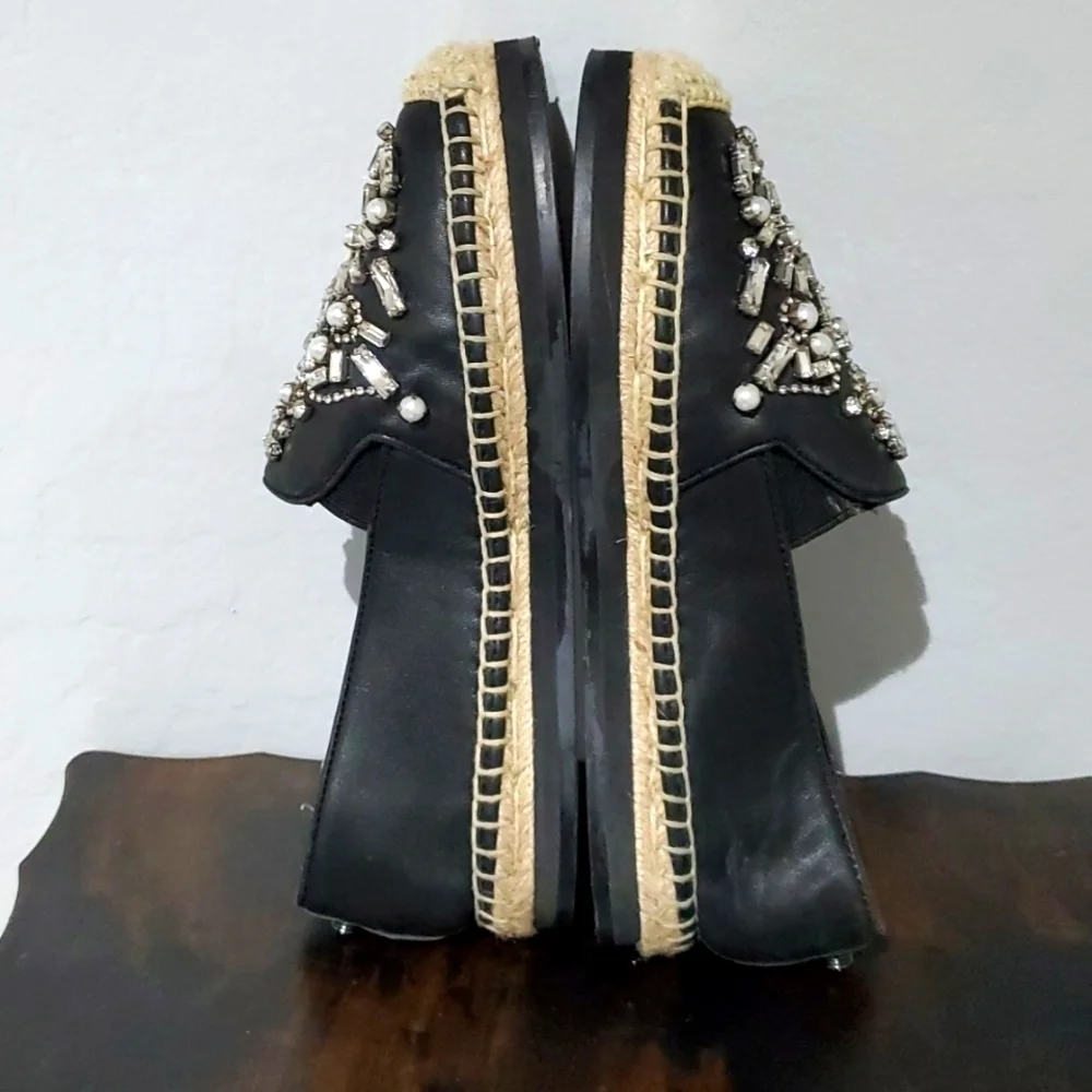 BOTKIER NEW YORK SLOAN BLACK ESPADRILLES WITH GEMS SIZE 6 1/2